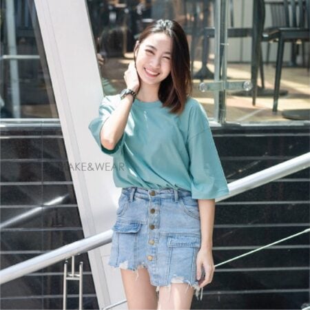 Women model with Oversized Pastel Green T-shirt.