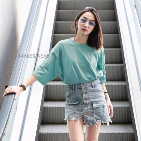 Women model with Oversized Pastel Green T-shirt.