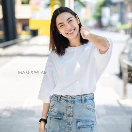 Women model with Oversized White T-shirt.