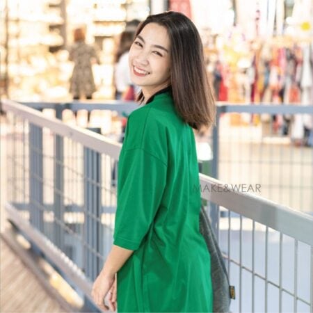 Women model with Oversized Green T-shirt.