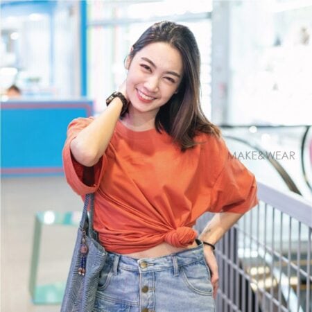 Women model with Oversized Brick Orange T-shirt.