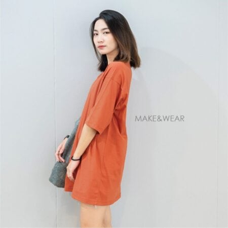 Women model with Oversized Brick Orange T-shirt.