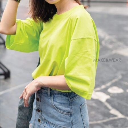 Women model with Oversized Lime T-shirt.