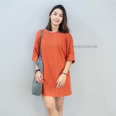 Women model with Oversized Brick Orange T-shirt.