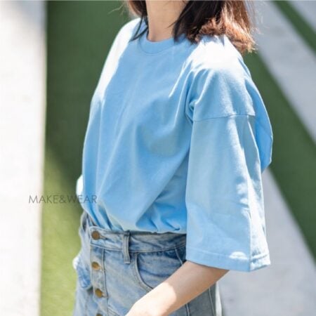 Women model with Oversized Pastel Blue T-shirt.