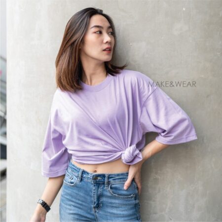 Women model with Oversized Pastel Purple T-shirt.