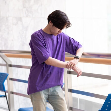 Men model with Oversized Purple T-shirt.