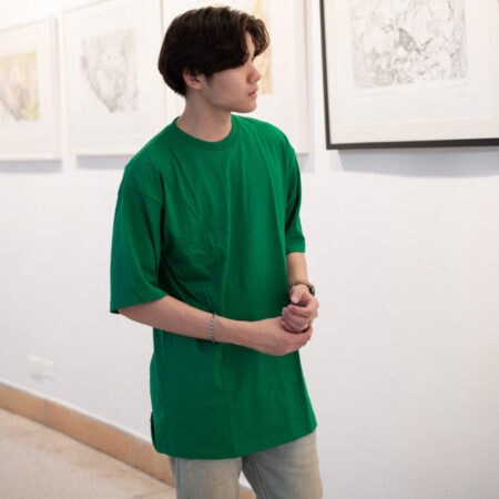 Men model with Oversized Green T-shirt.