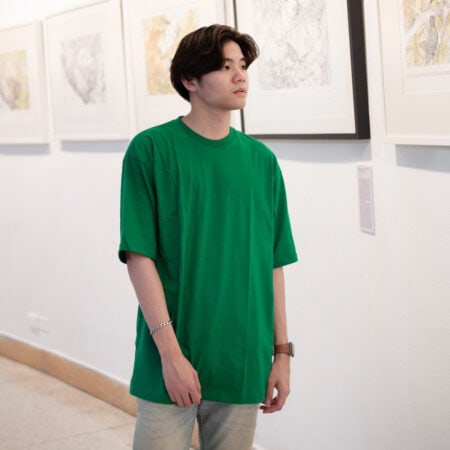 Men model with Oversized Green T-shirt.