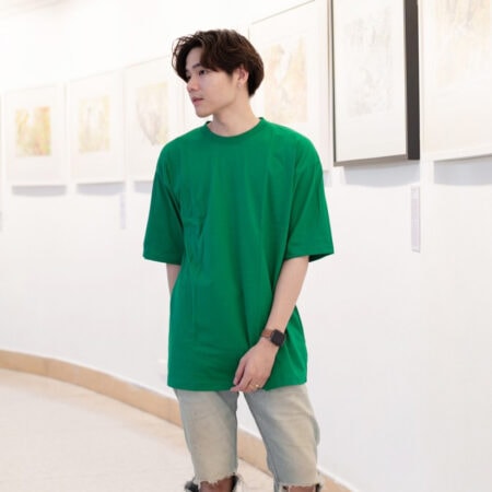 Men model with Oversized Green T-shirt.