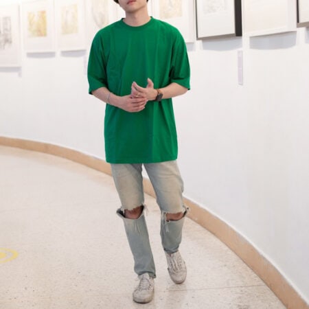 Men model with Oversized Green T-shirt.