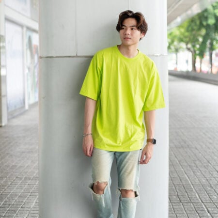 Men model with Oversized Lime T-shirt.