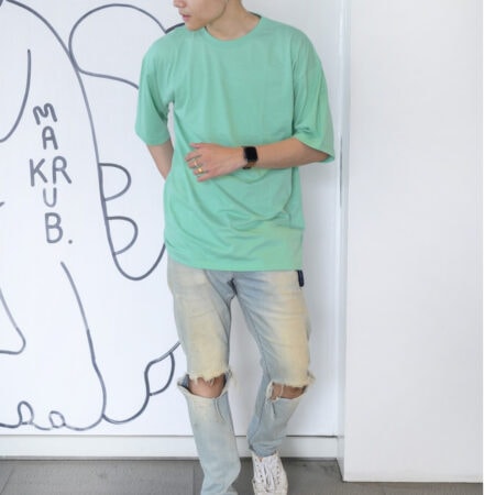 Men model with Oversized Aqua T-shirt.