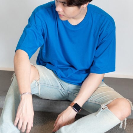 Men model with Oversized Blue T-shirt.