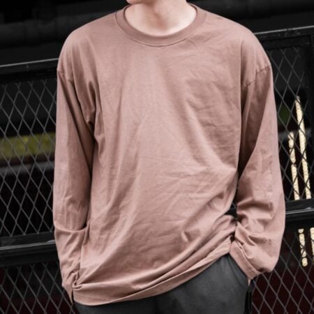 Male model with Oversized Long Sleeves Light Chocolate T-shirt.