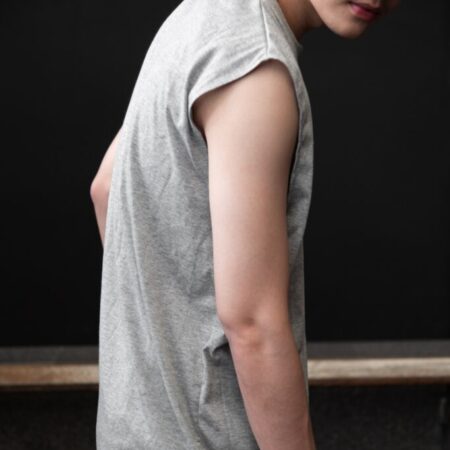 Male model with Oversized Tank Top Grey Top Dye T-shirt.