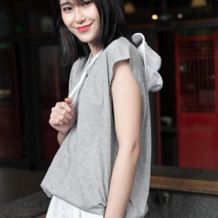 Female model with Oversized Tank Top Grey Top Dye T-shirt.