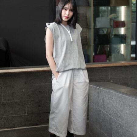 Female model with Oversized Tank Top Grey Top Dye T-shirt.