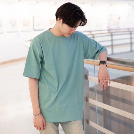 Men model with Oversized Pastel Green T-shirt.