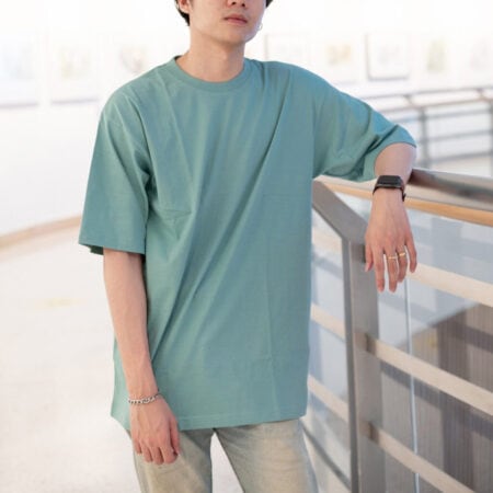 Men model with Oversized Pastel Green T-shirt.