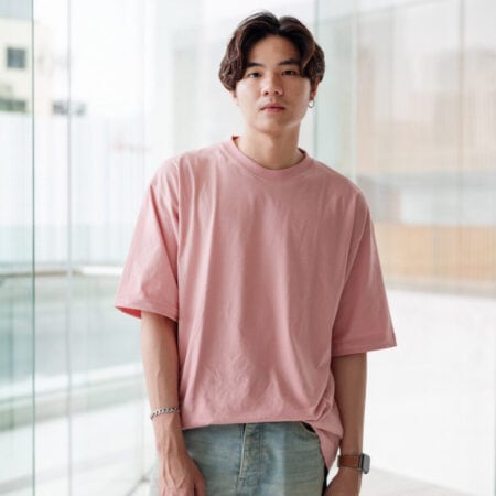 Men model with Oversized Pink T-shirt.