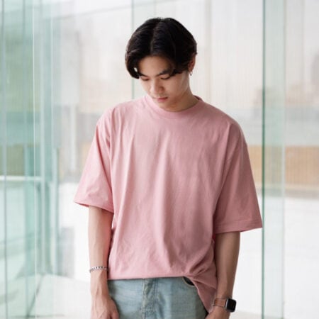 Men model with Oversized Pink T-shirt.